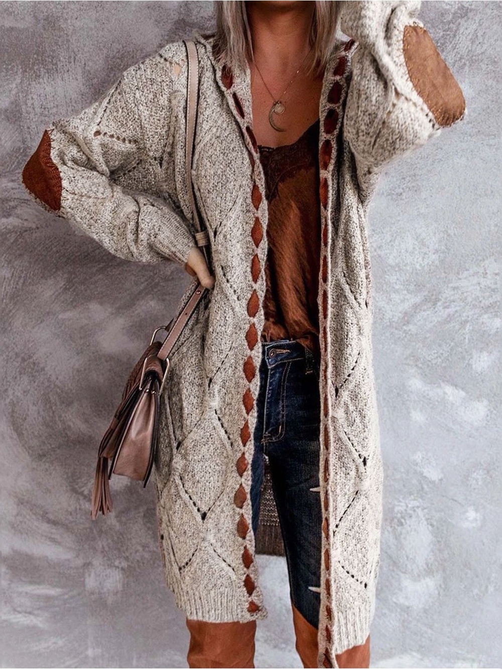 POL Cable Knit Hooded Chunky Open Front Oversized Bohemian Long Duster Cardigan